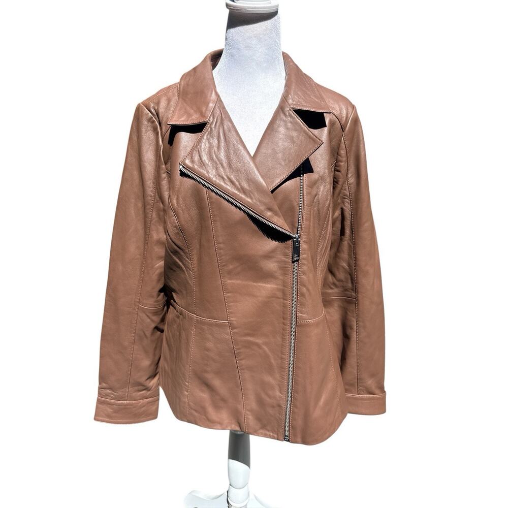 Studio by D&Co Moto Leather Jacket L  Full Zip Biker‎ Chic Buttery Soft Lambskin